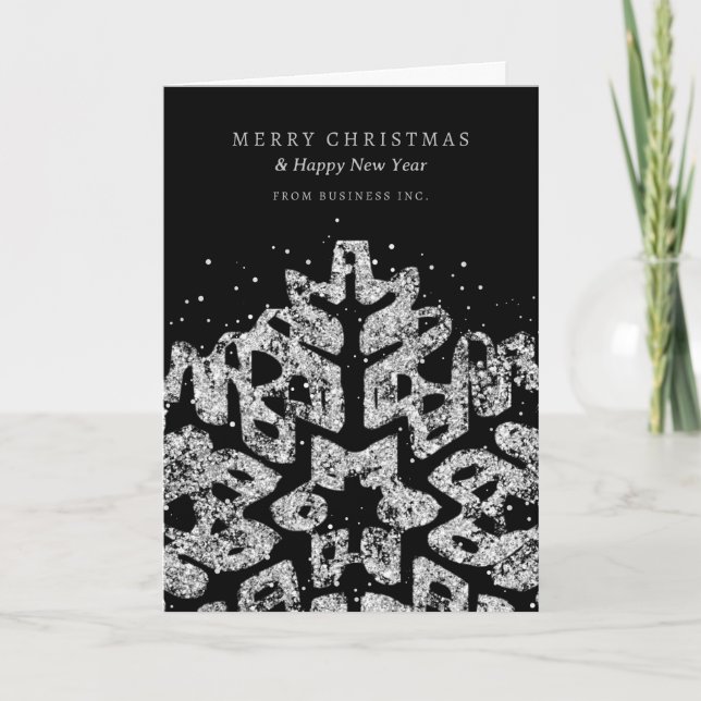 Silver Christmas Glitter Snowflake Corporate  Holiday Card (Front)
