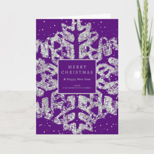 Silver Christmas Glitter Snowflake Purple  Holiday Card