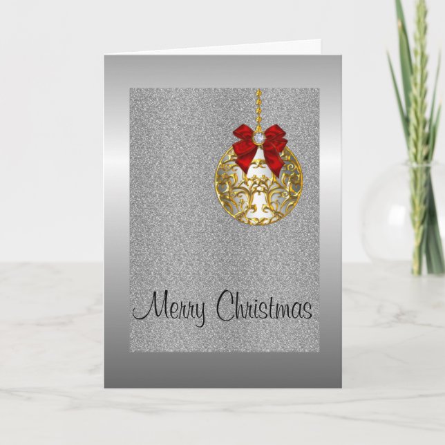 Silver Christmas, Golden Bauble Holiday Card (Front)