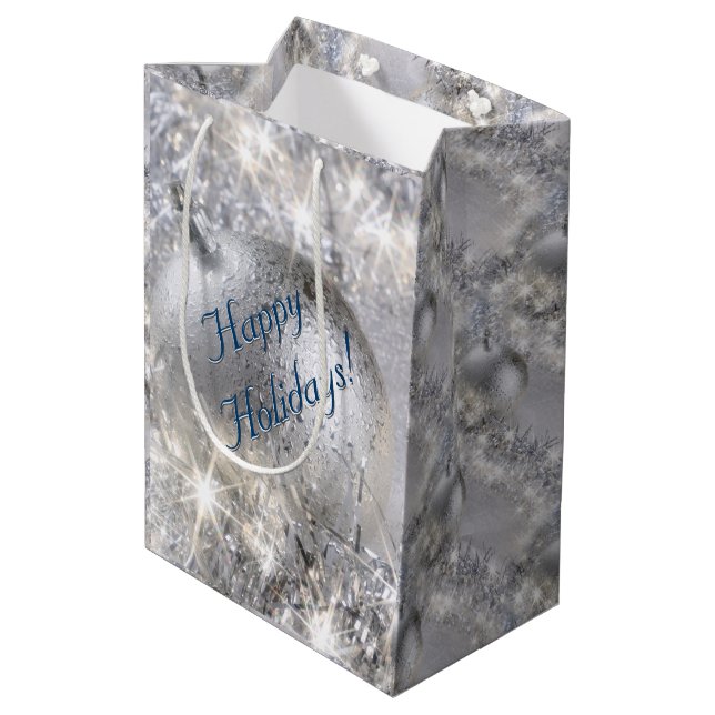 Silver Christmas Medium Gift Bag (Back Angled)