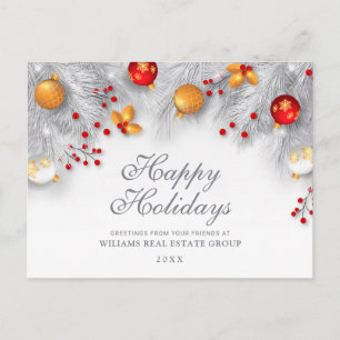 Silver Christmas Ornaments Corporate Greeting Postcard