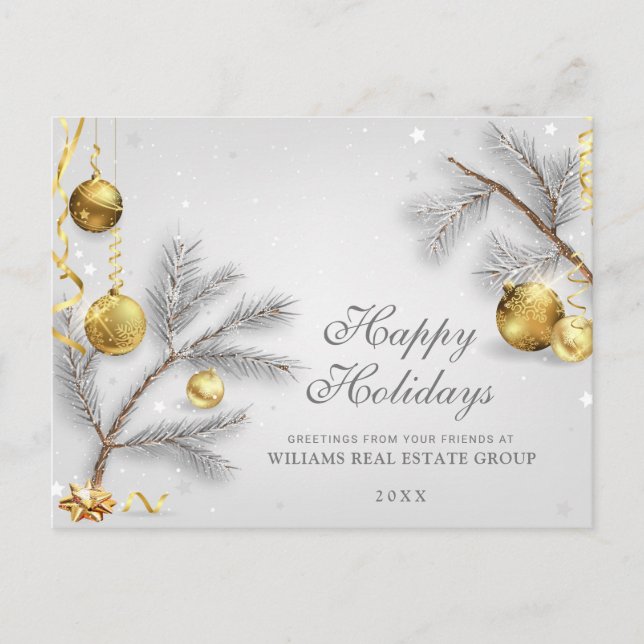 Silver Christmas Ornaments Corporate Greeting Postcard (Front)