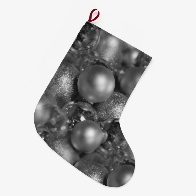 Silver Christmas Ornaments Large Christmas Stocking (Front (Hanging))