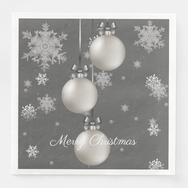Silver Christmas Ornaments Paper Napkin (Front)