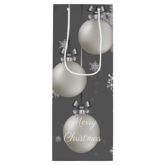 Silver Christmas Ornaments Wine Gift Bag (Front)