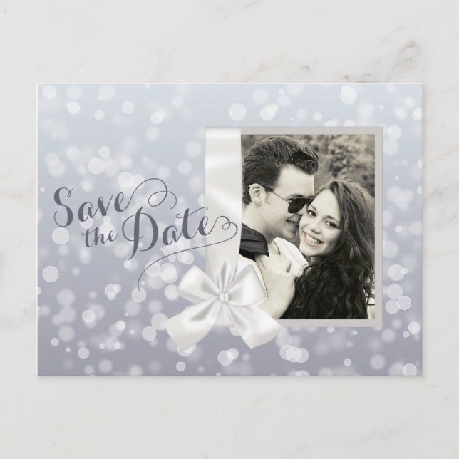 Silver Christmas Photo Wedding Save the Date Announcement Postcard (Front)