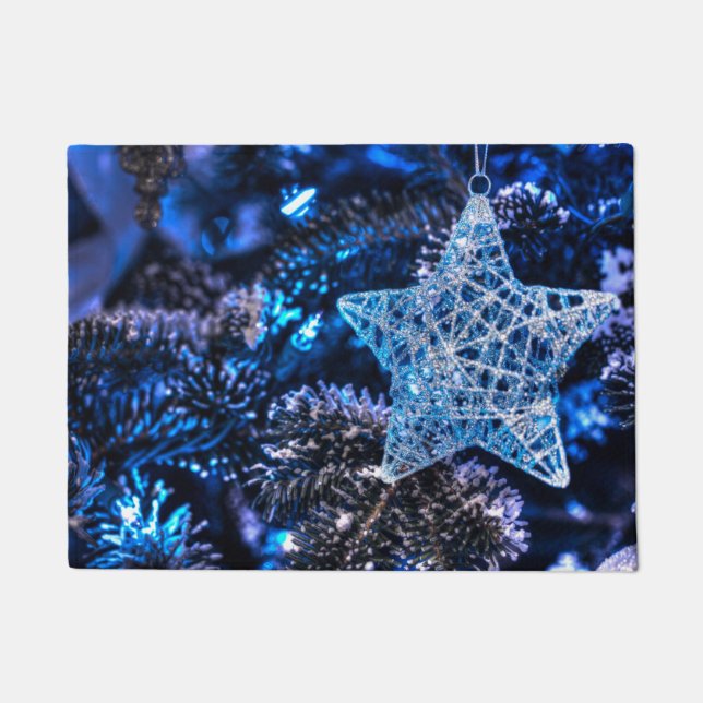 Silver Christmas Star of Bethlehem Ornament Doormat (Front)