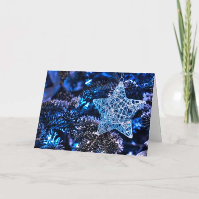 Silver Christmas Star of Bethlehem Ornament Holiday Card (Front)