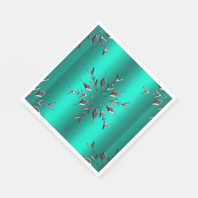 Silver Christmas Star on Teal Napkin (Corner)
