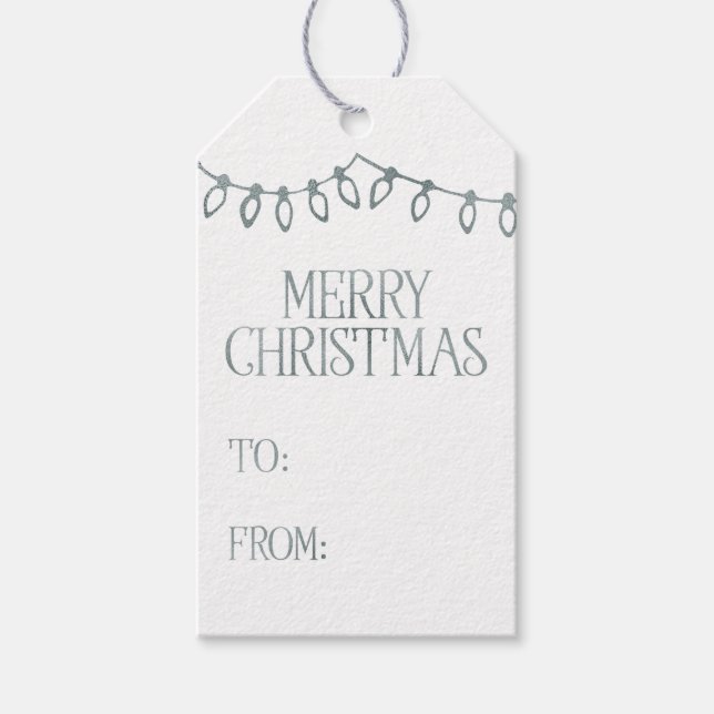 Silver Christmas String Lights Gift Tags (Front)