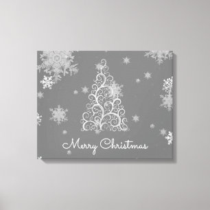Silver Christmas Tree and Snowflakes Canvas Print