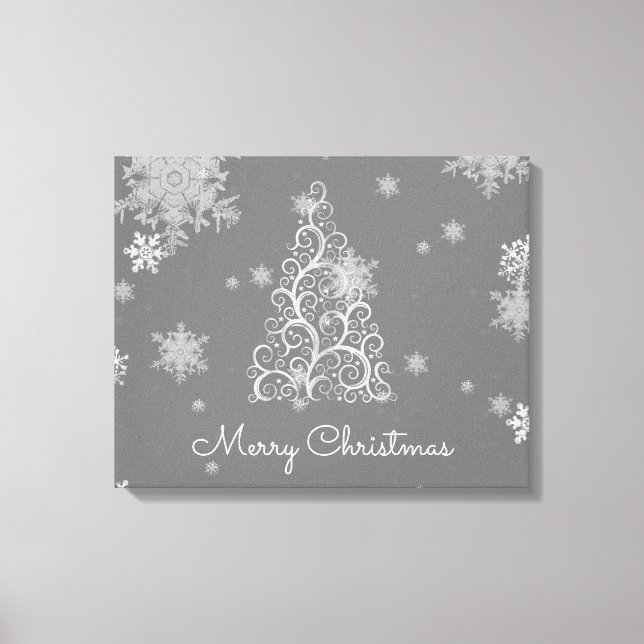 Silver Christmas Tree and Snowflakes Canvas Print (Front)