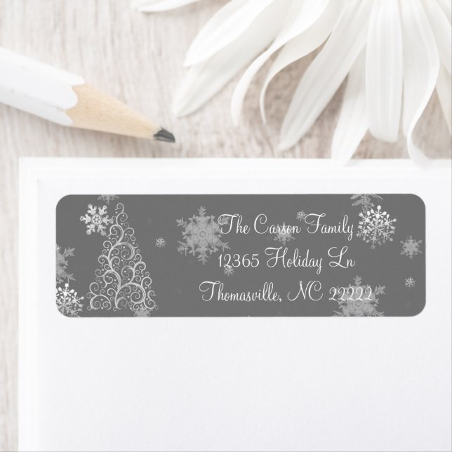 Silver Christmas Tree and Snowflakes Label (Insitu)