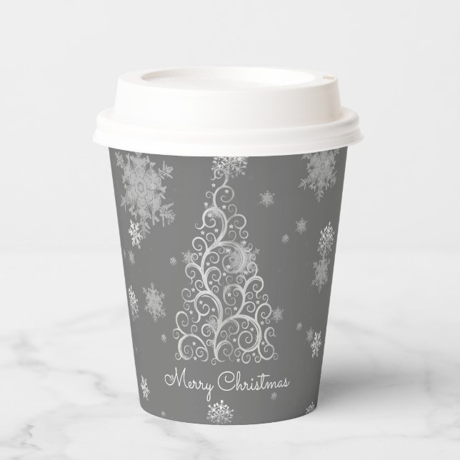 Silver Christmas Tree and Snowflakes Paper Cup (Front)