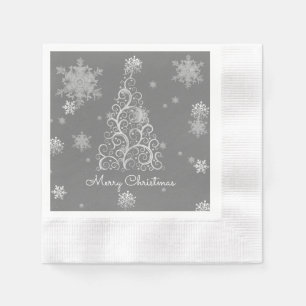 Silver Christmas Tree and Snowflakes Paper Napkin