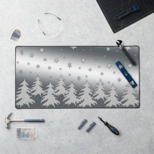 Silver Christmas Tree and Stars on brightest sky Desk Mat