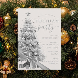 Silver Christmas Tree Bow Corporate Holiday Party  Invitation
