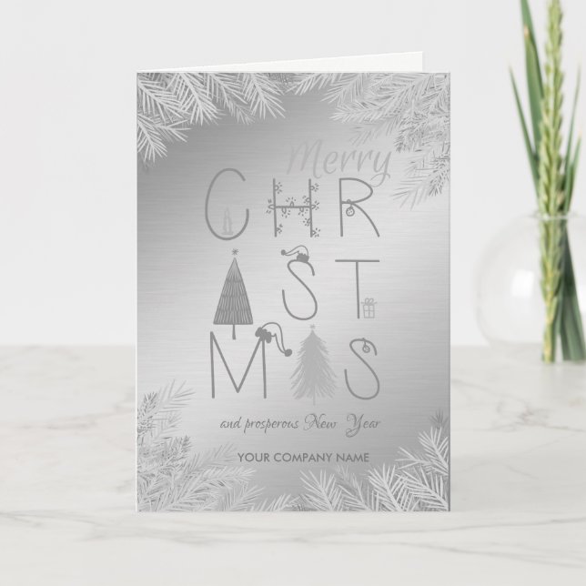 Silver Christmas Tree,Branches,Corporate Holiday Card (Front)