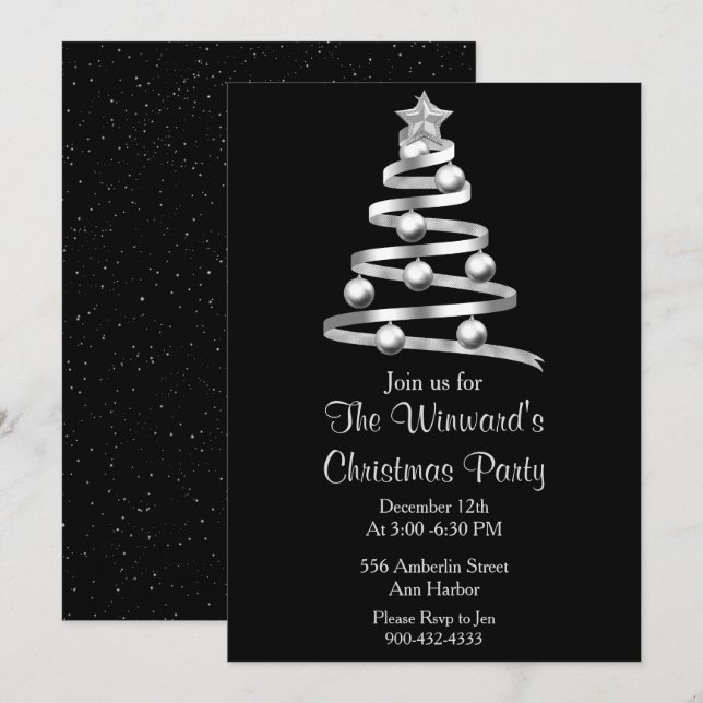 Silver Christmas Tree Invitation (Front/Back)
