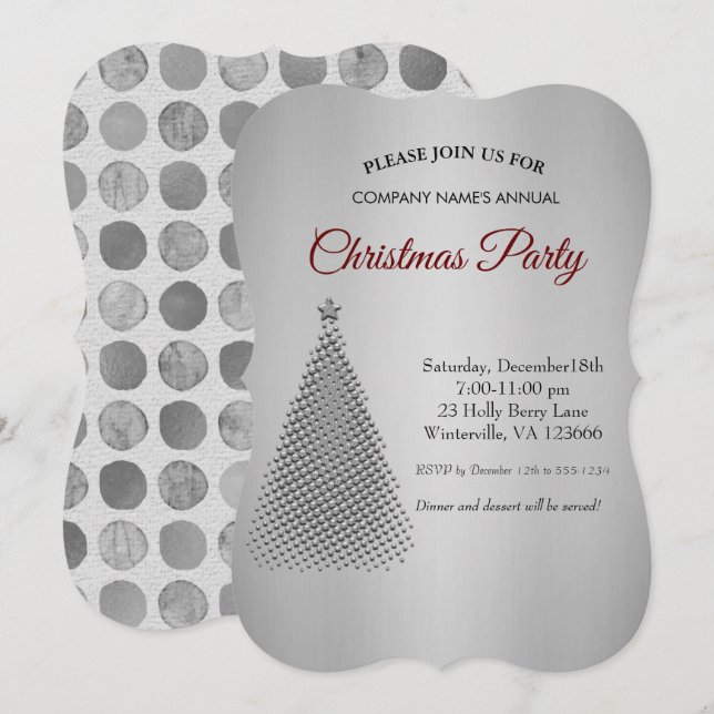 Silver Christmas tree star  Invitation (Front/Back)