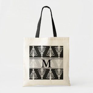 Silver Christmas Trees Black Monogrammed Tote Bag