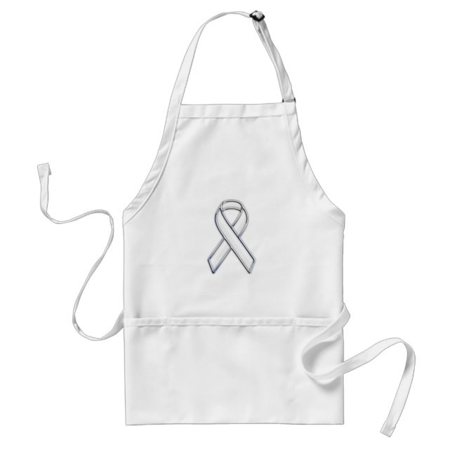 Silver Chrome Belted White Ribbon Awareness Standard Apron (Front)