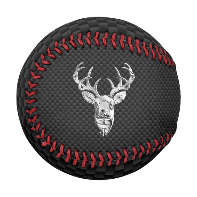 Silver Chrome Deer on Carbon Fibre Style Print Baseball (Front Left)