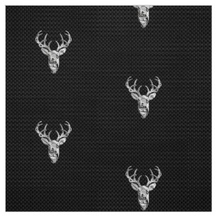 Silver Chrome Deer on Carbon Fibre Style Print Fabric