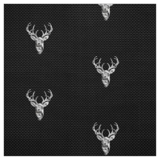 Silver Chrome Deer on Carbon Fibre Style Print Fabric