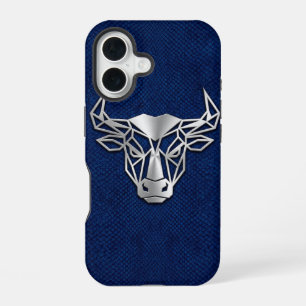 Silver Chrome Geometric Bull Blue Python iPhone 16 Case