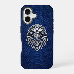 Silver Chrome Geometric Eagle Blue Python iPhone 16 Case