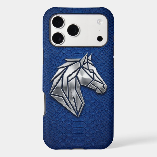 Silver Chrome Geometric Horse Blue Python iPhone (Back)