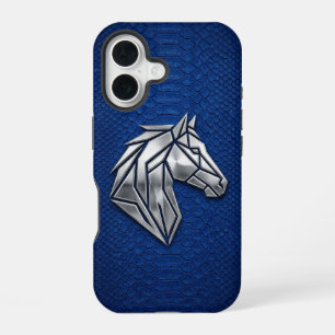 Silver Chrome Geometric Horse Blue Python iPhone 16 Case