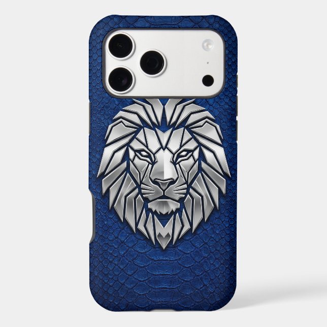 Silver Chrome Geometric Lion Blue Python iPhone (Back)