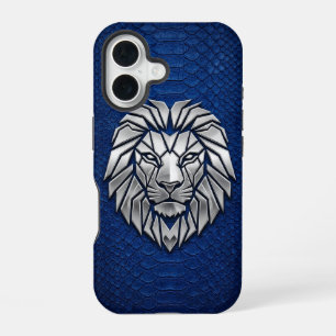 Silver Chrome Geometric Lion Blue Python iPhone 16 Case