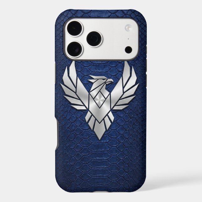 Silver Chrome Geometric Phoenix Blue Python iPhone (Back)