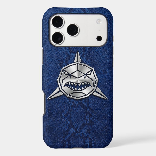 Silver Chrome Geometric Shark Blue Python iPhone (Back)