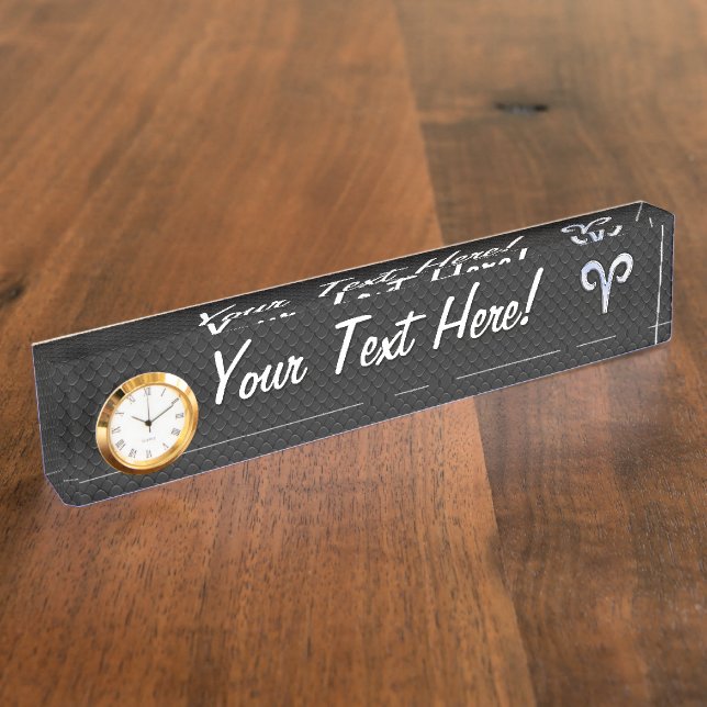 Silver Chrome Like Aries Zodiac Sign Nameplate (Side)