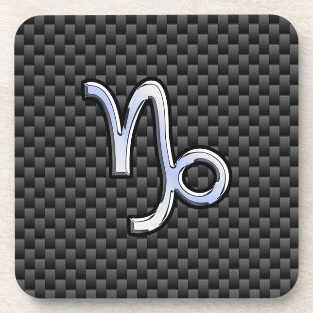 Silver Chrome like Capricorn Symbol Carbon Fibre Coaster (Front)