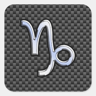 Silver Chrome like Capricorn Symbol Carbon Fibre Square Sticker