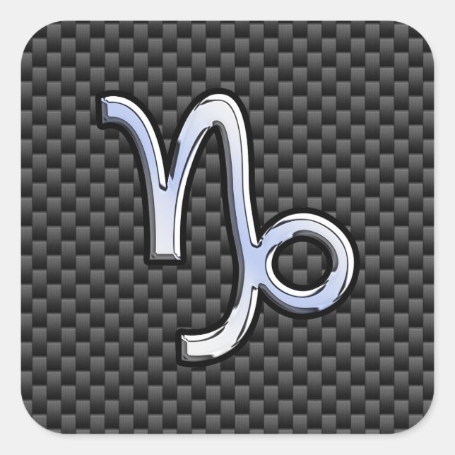 Silver Chrome like Capricorn Symbol Carbon Fibre Square Sticker (Front)
