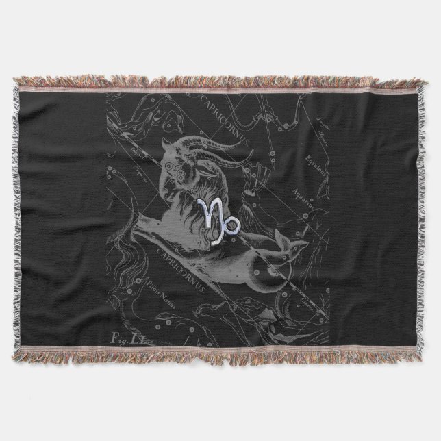 Silver Chrome like Capricorn Zodiac Sign Hevelius Throw Blanket (Front)