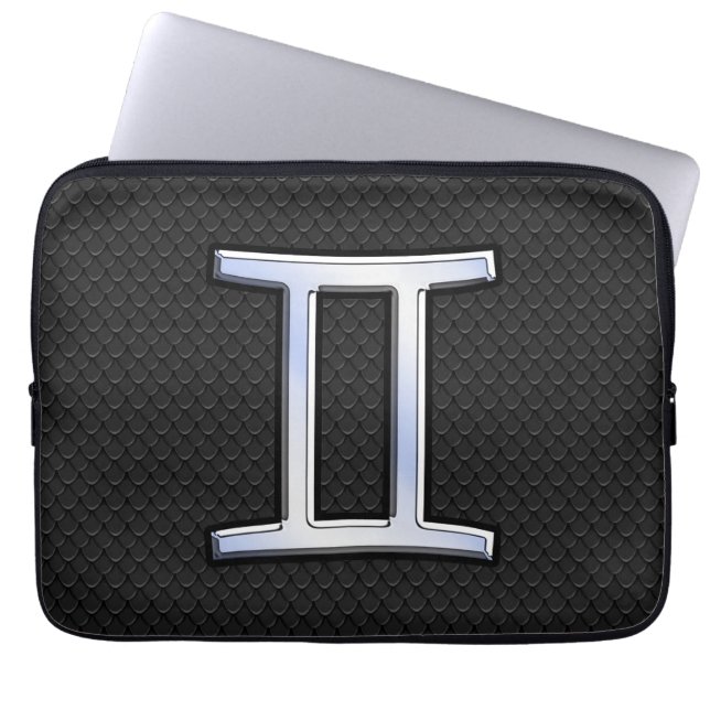 Silver Chrome Like Gemini Zodiac Sign Laptop Sleeve (Front)