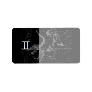 Silver Chrome like Gemini Zodiac Sign on Hevelius Label