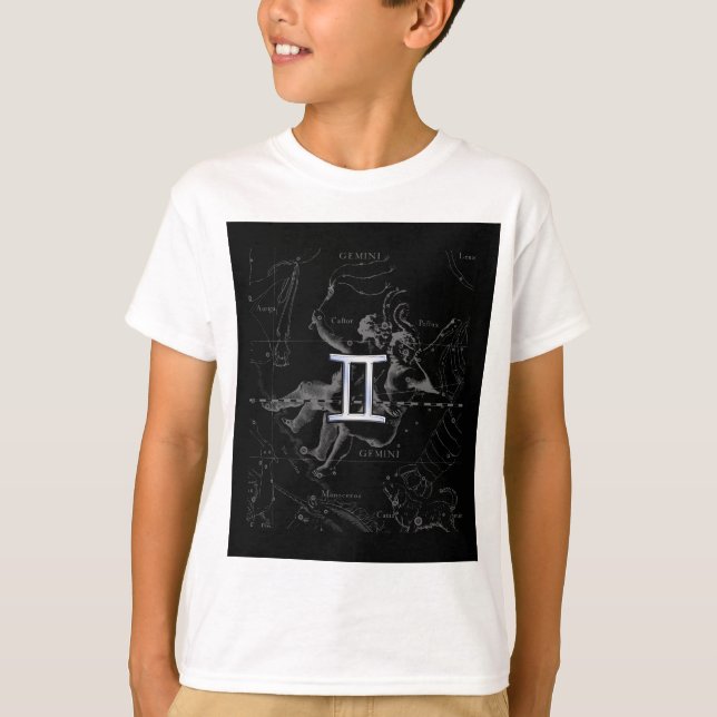 Silver Chrome like Gemini Zodiac Sign on Hevelius T-Shirt (Front)