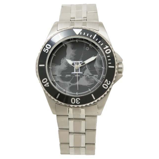 Silver Chrome like Gemini Zodiac Sign on Hevelius Watch (Front)