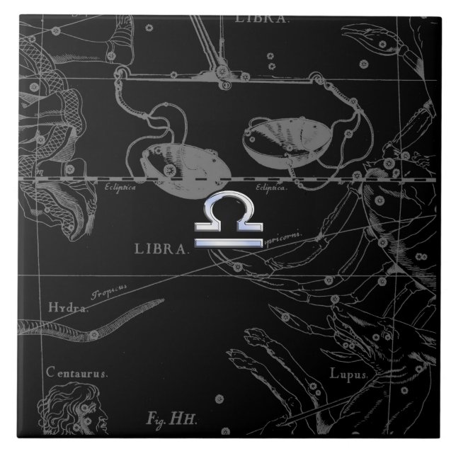 Silver Chrome like Libra Zodiac Sign on Hevelius Tile (Front)
