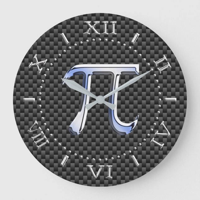 Silver Chrome Like Pi Symbol on Carbon Dial on a Large Clock (Front)