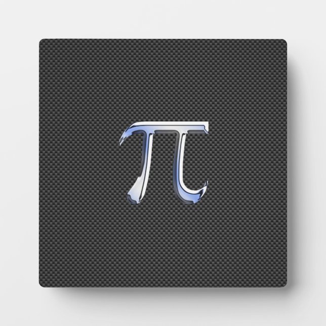 Silver Chrome Like Pi Symbol on Carbon Fiber Print Plaque (Front)