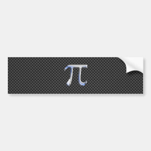 Silver Chrome Like Pi Symbol on Carbon Fibre Print Bumper Sticker